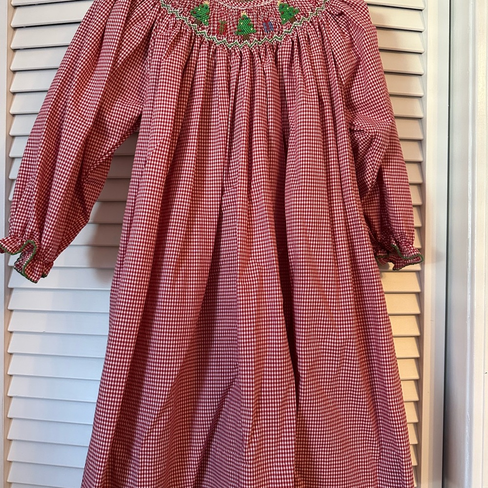 Red and Green Smocked Dress